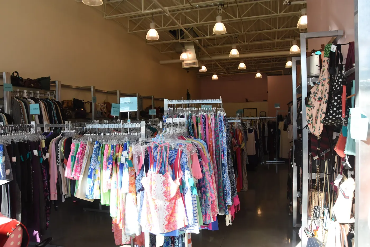 Colorful racks of dresses and tops